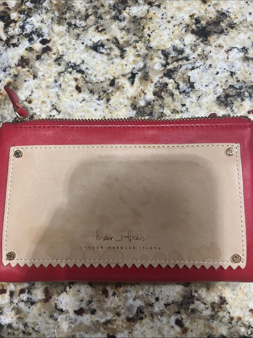 India Hicks Red and Nude Leather Wristlet Pouch